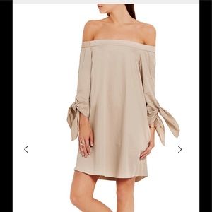 Tibi Off the Shoulder Dress 6 Beige Cotton